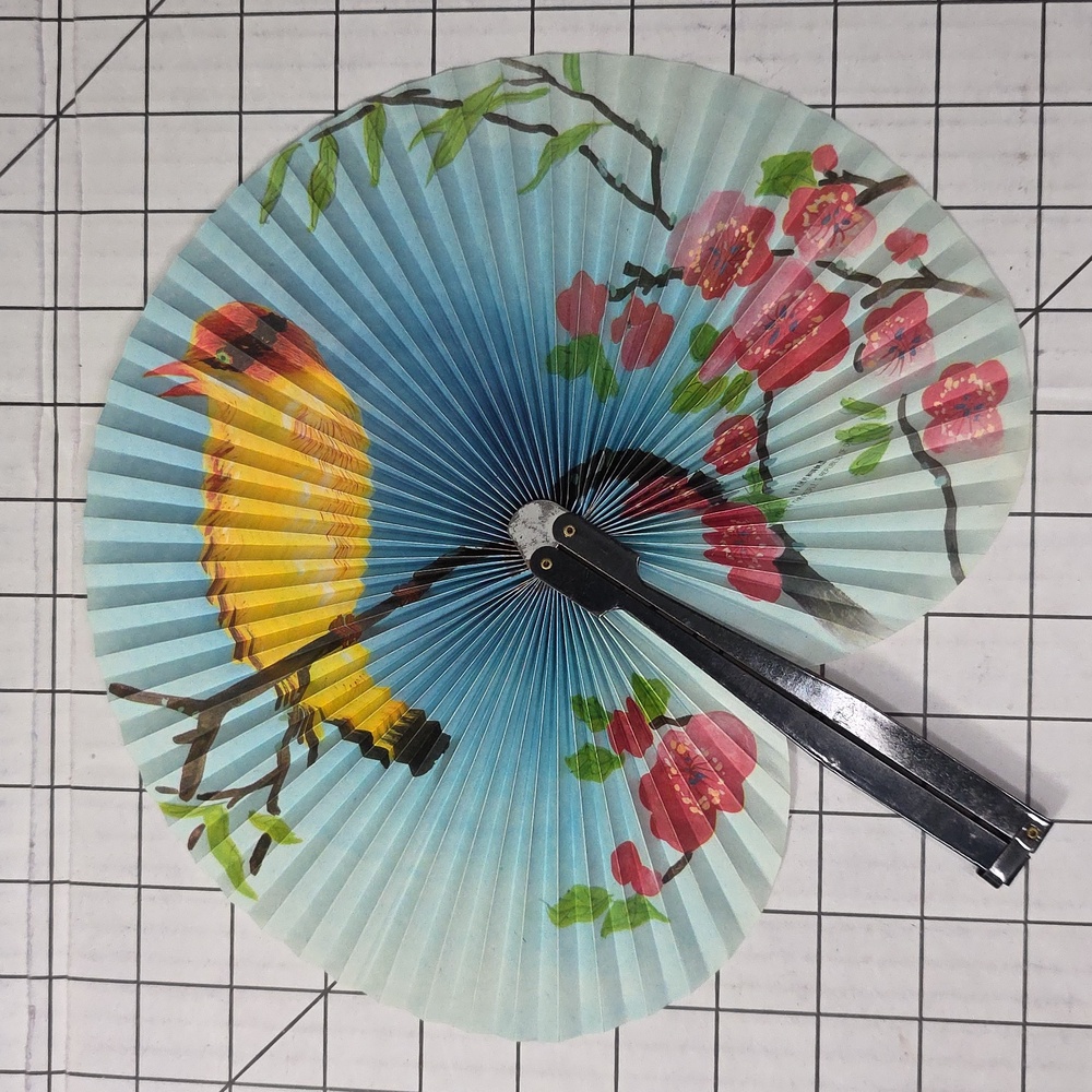 Chinese Paper Folding Hand Fan W/Metal Handle, Vintage Mid-Century, 25 of 25